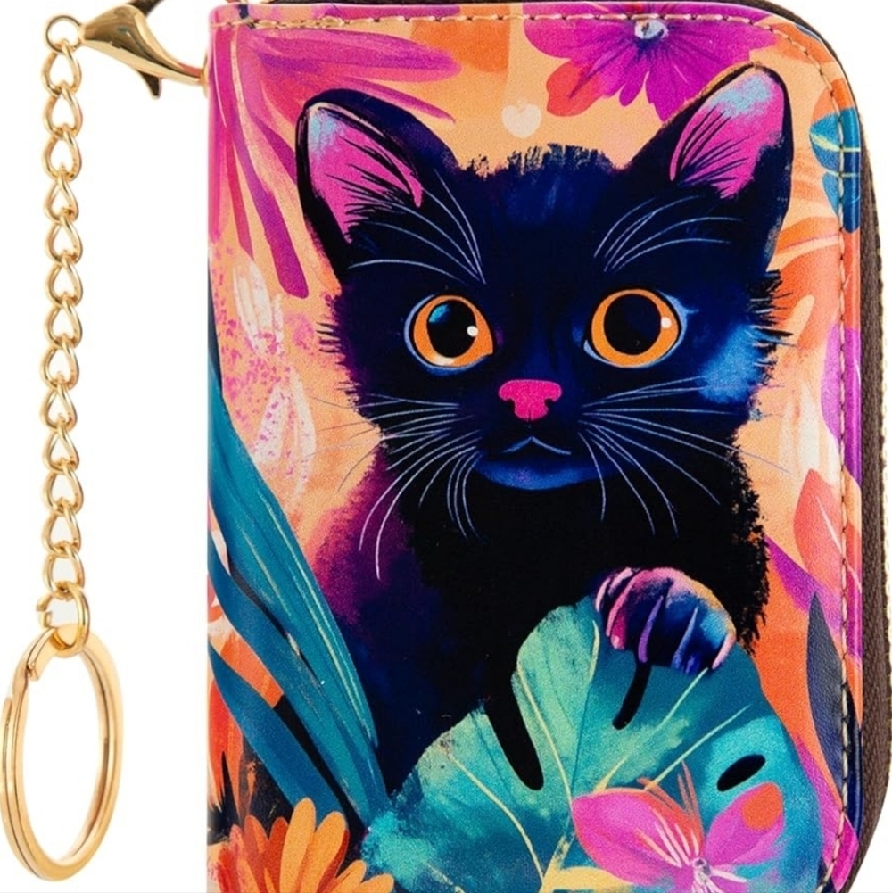 Colorful Cat Print Keychain Wallet